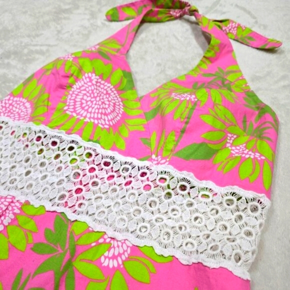 VTG Lilly Pulizter Chantel Halter Top Palm Beach Hibiscus Pink Women’s Small - Picture 4 of 11